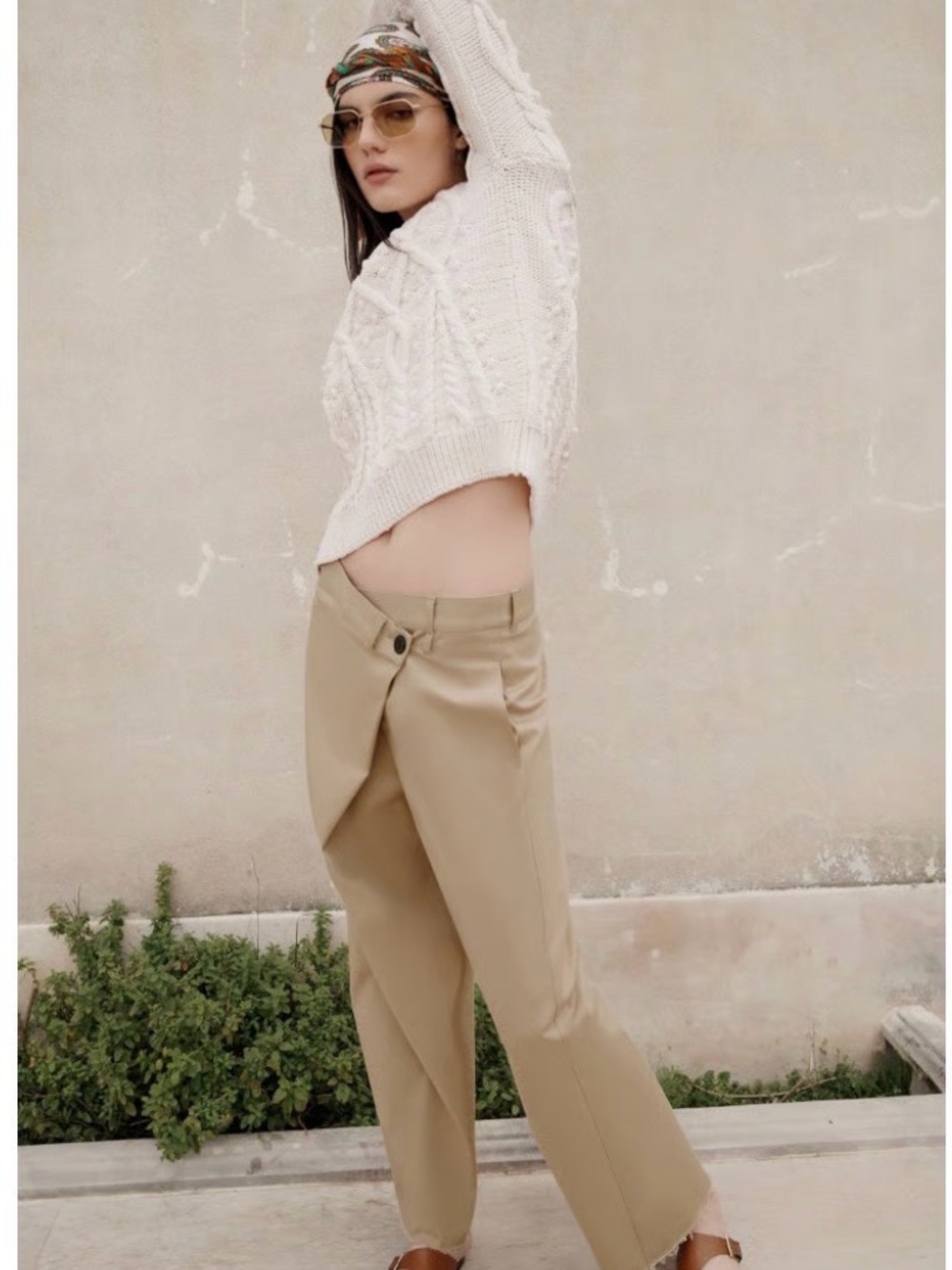 Zara Beige Wide-Leg Wrap Front Pants